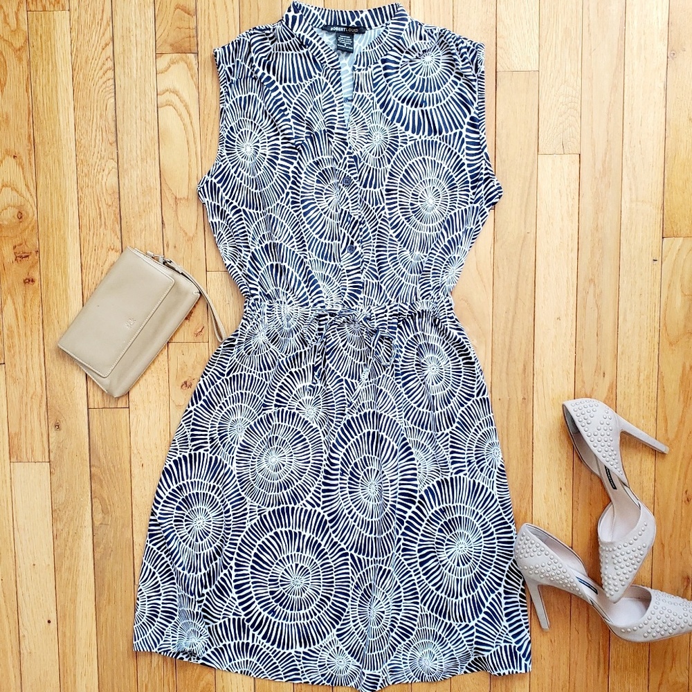 ROBERT LOUIS blue and white sleeveless dress